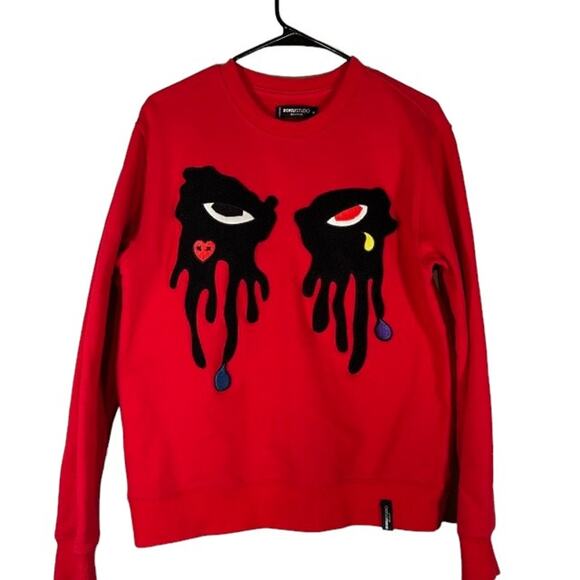 Roku Studio Red Long Sleeve Tear Drip Cotton Pullover Sweatshirt Women Sz M - Picture 1 of 8